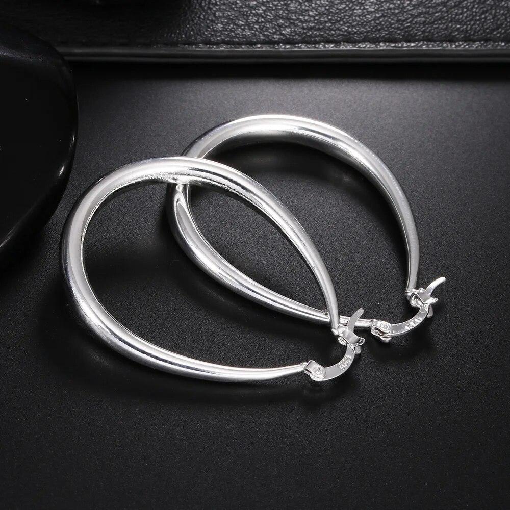100% 41MM 925 Sterling Silver Smooth Circle Big Hoop Earrings For Women Lady Fashion Charm High Quality Wedding Jewelry
