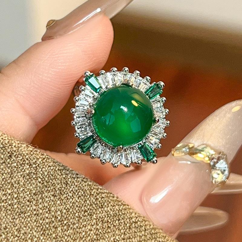 Новые медные украшения S925 серебряные иглы инкрустированные высоким ледяным зеленым халцедоном длинные серьги Muse кольцо ретро мода