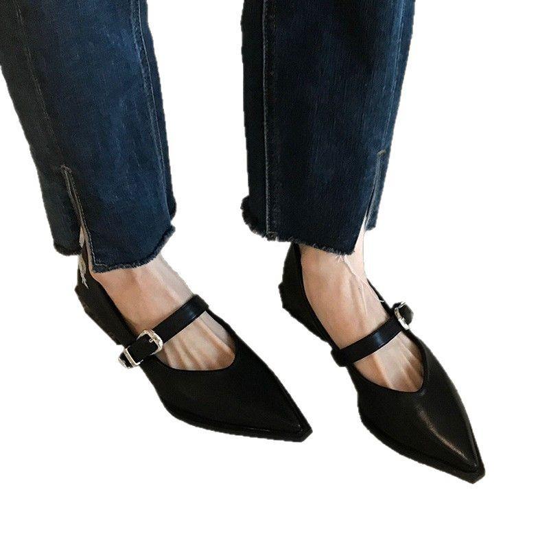 Супер королевский! Туфли Мэри Джейн с острым носком, черные, однотонные, с универсальным легким носком, на низком каблуке, новые модели весны и осени 2025 года