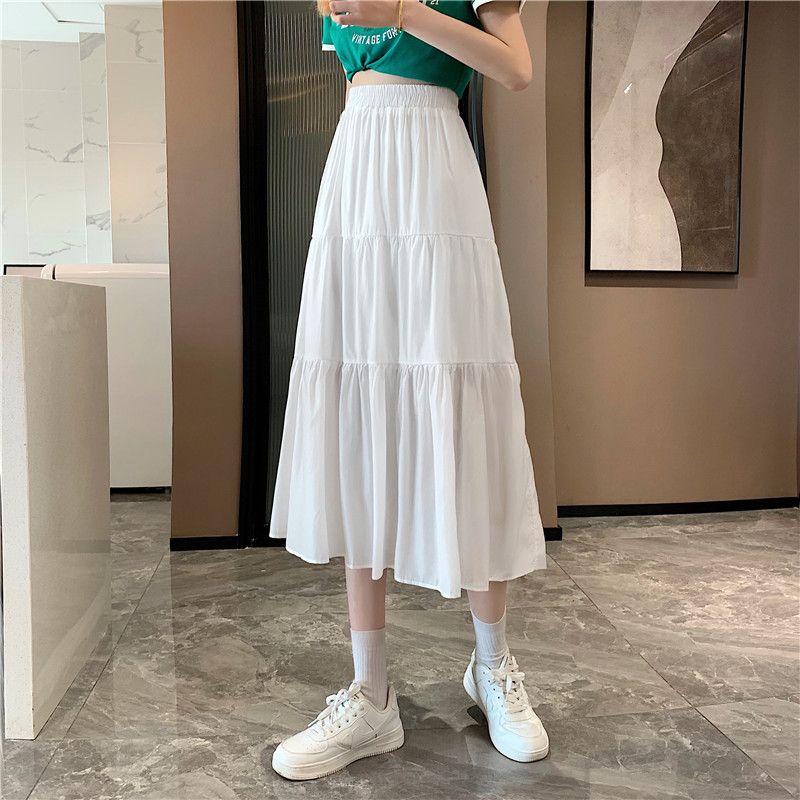 MOJTA Summer Women's High Waist Mid-length A-line Skirt Loose Plus Size Casual Skirt