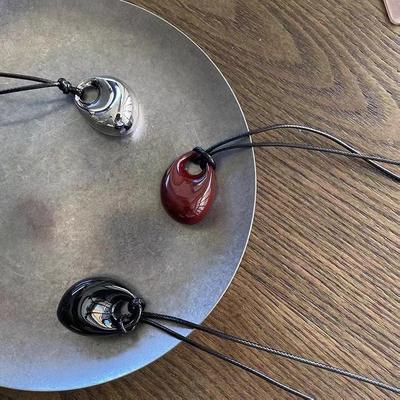 Серебряный кулон в стиле корейского блогера с черной веревкой - трехцветная длинная цепочка для свитера, нишевый дизайн