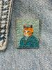 New Enamel Pin Painting Cat After Van Gogh Art In Green Metal Pin Gift Birthday 1 Piece