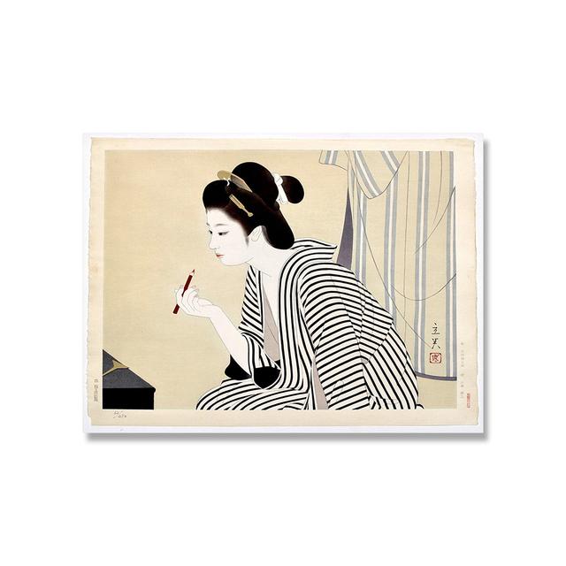 Solid Wood Frame Japanese Ito Shinsui Geisha Painting On Canvas Wall Art Poster And Prints Lip Stick Kitagawa Vintage Wall Decor For Living Room