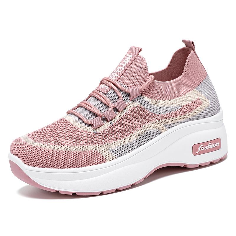 Women's Breathable Mesh Fly-Knit Casual Shoes with Thick, Soft Soles for Comfortable Height Increase