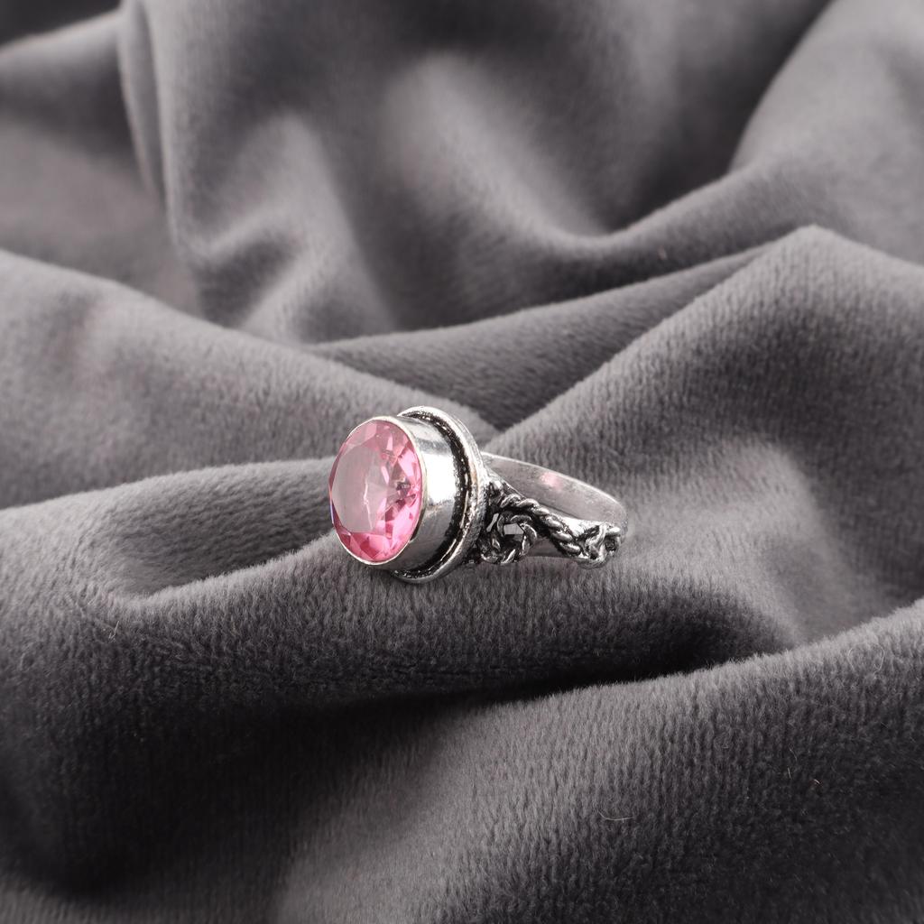 Pink Tourmaline Gemstone Ring, Handmade 925 Solid Sterling Silver Jewelry, Meditation Ring Jewelry For Women