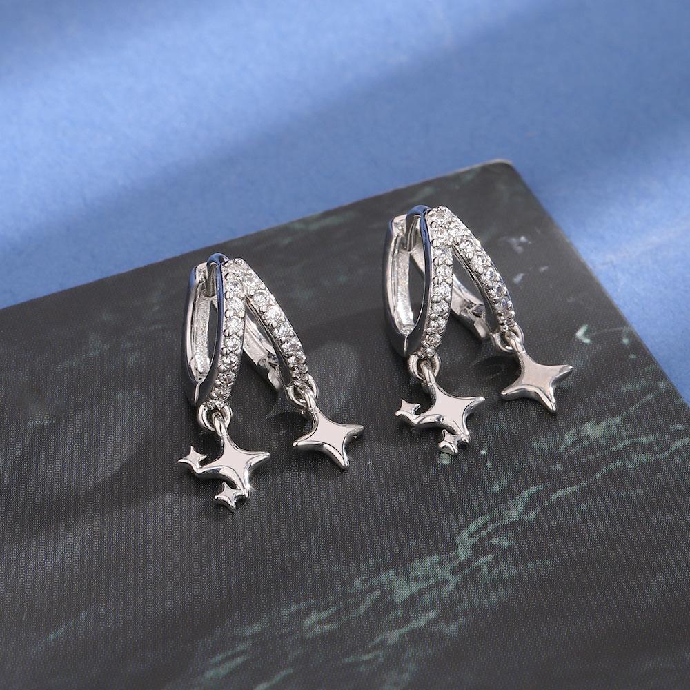 Двойная циркониевая звезда с пряжкой для ушей, модные серьги Commuter, асимметричные серьги с четырехугольной звездой и бахромой