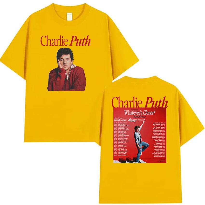 Charlie Puth Whatevers Clever World Tour 2026 Merch T Shirt Unisexs Hip Hop Oversized Cotton Tshirts Vintage High Quality Tshirt