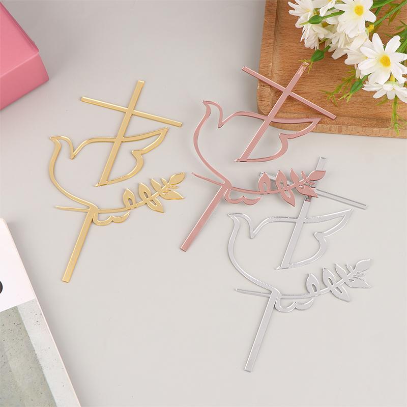 Вставка из акрила в форме креста Dove для украшения торта на первое причастие в минималистском стиле