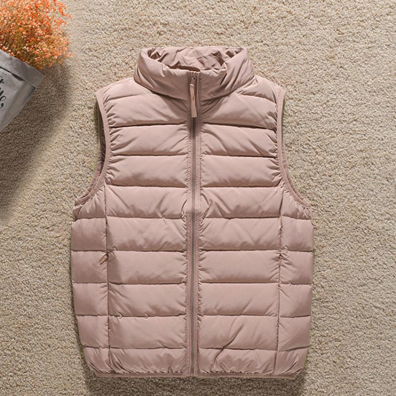 Winter Women’s Solid Lightweight Vest Down Coats Stand Collar Zipper Up Sleeveless Quilted Warm Down Jacket Thicken Loose Vest Short Puffer Jacket