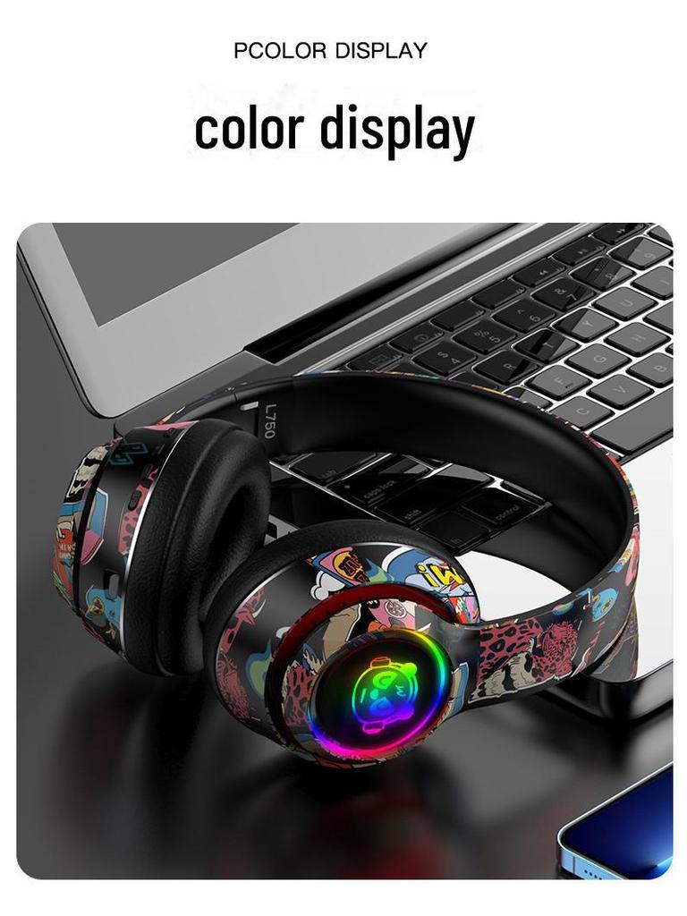 Модные наушники Graffiti Bluetooth: Беспроводные, шумоподавляющие, полноразмерные наушники для спорта и игр. Универсальная совместимость.
