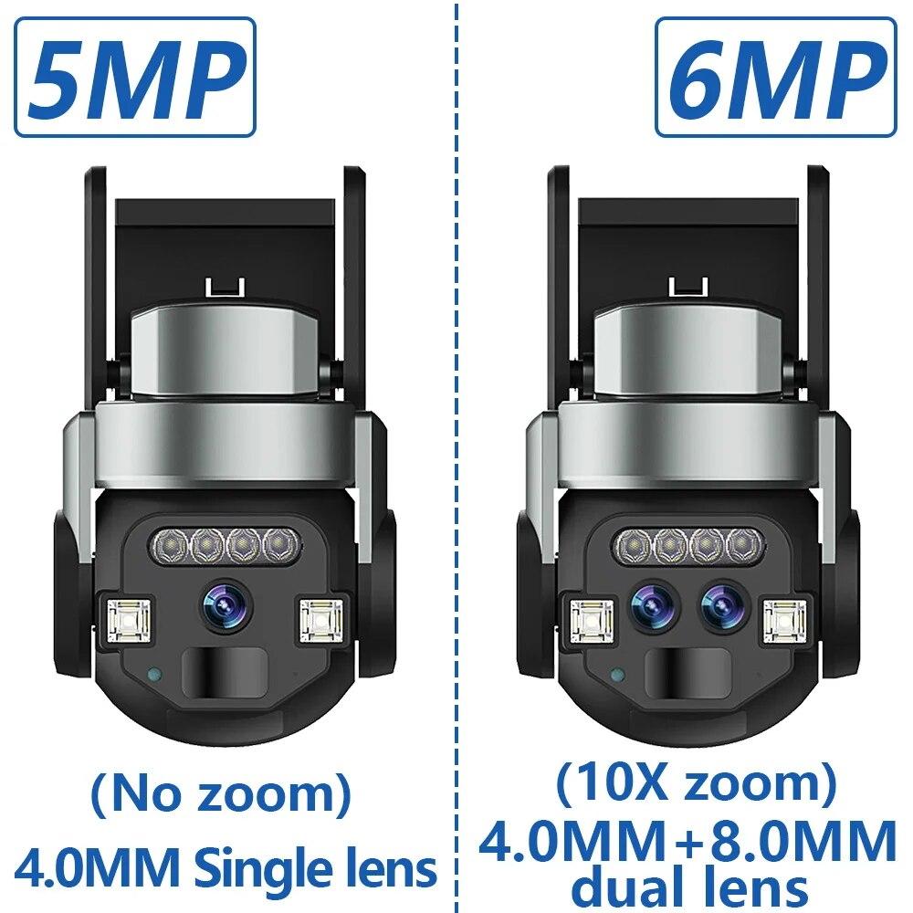 LS VISION EU Outdoor AI интеллектуальная WiFi камера с двумя объективами 10x Zoom 6MP цветная камера ночного видения высокой четкости IP66 водонепроницаемая