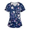 Plus SizePrinted Scrub Working Uniform Tops For Women's Cross V-Neck Halloween Print Short Sleeve Fun T-Shirts Workwear Tee With Pockets
