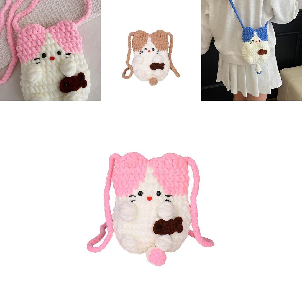 Молодежная шерстяная вязаная сумка через плечо с дышащей тканью и игривым животным узором