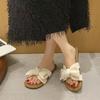Summer New Women's Shoes Flat-soled Wear Cool Slippers Bow Fashion One-word Drag Soft-soled Beach Shoes