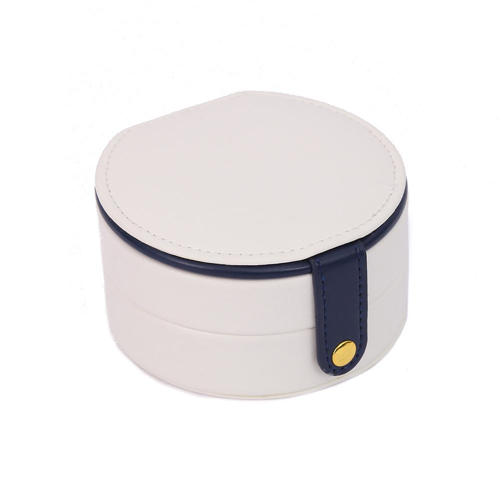 Travel Organizer Case White Round Jewelry Storage Box Ear Studs Necklace Ring Box Waterproof Double Layer Flannel With Mirror