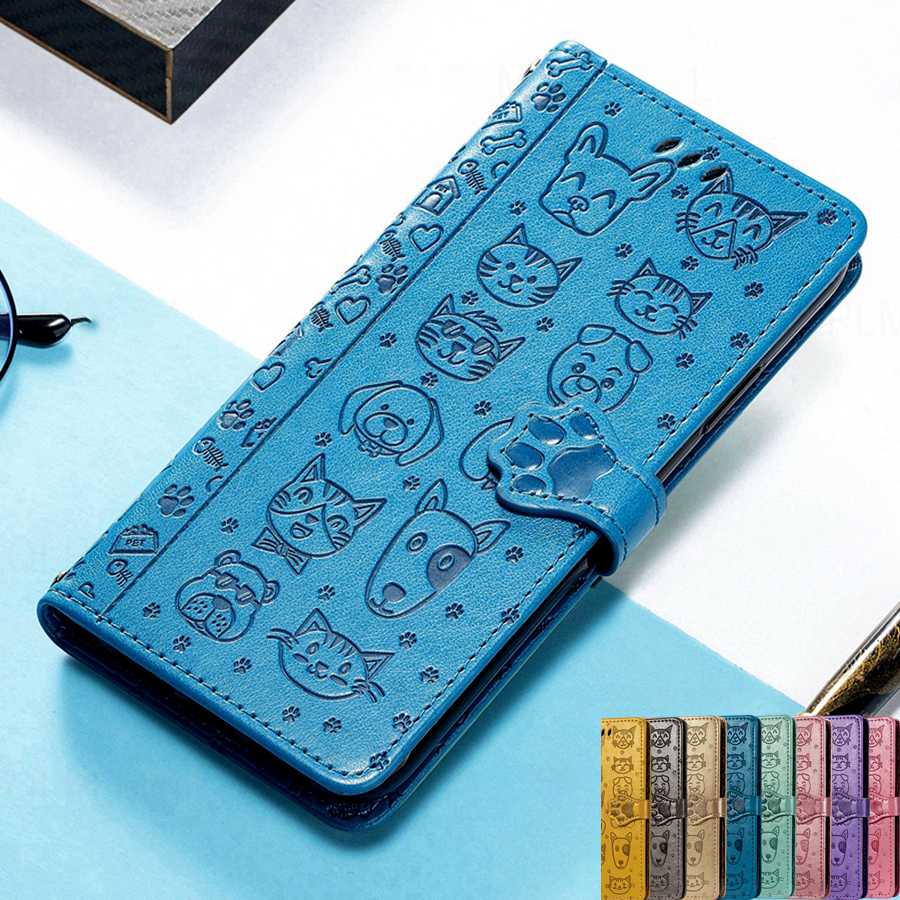 Кожаный защитный чехол-книжка для OPPO A77S A57S A54S Realme C25S C30S C21Y C25Y Vivo V25E V23E V21E Y21S Y20S Y11S Y53S с рисунком кошки и собаки, чехол-бумажник