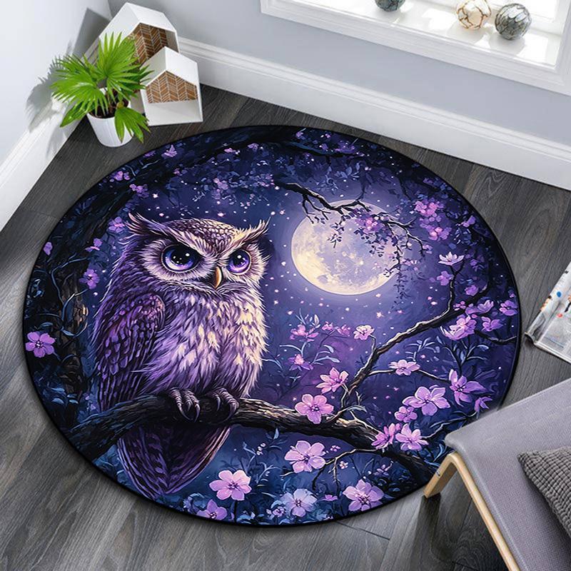 Night Owl Round Area Rug,Carpet Rug for Living Room Bedroom Sofa Playroom Decor,Non-slip Floor Mat
