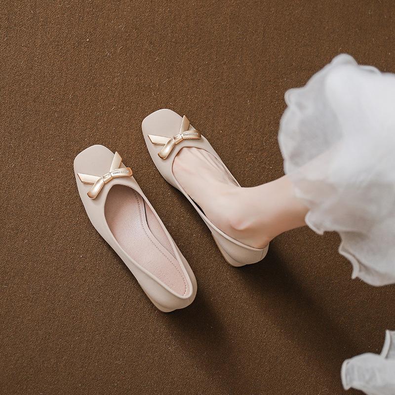 Французские ретро туфли-лодочки с бантом, квадратный носок, толстый каблук, открытый верх, универсальные женские туфли, не утомляют при длительной носке