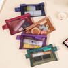 "Retro Color Nylon Mesh Mini Storage Bag - Celebrity Style Zipper Coin Purse, Transparent Design"