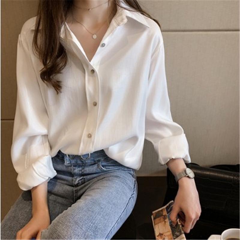 Women's Satin Chiffon Shirt - Stylish Long Sleeve with Beaded Detailing, 2023 Spring Design.