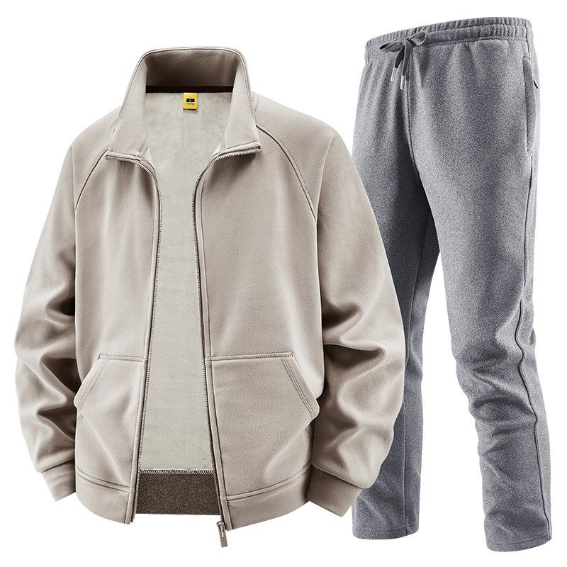Men Sets Fleece Jacket + Pants Warm Winter Tracksuit Male Sweatshirt 2 Piece Suit Casual Cashmere Sportswear