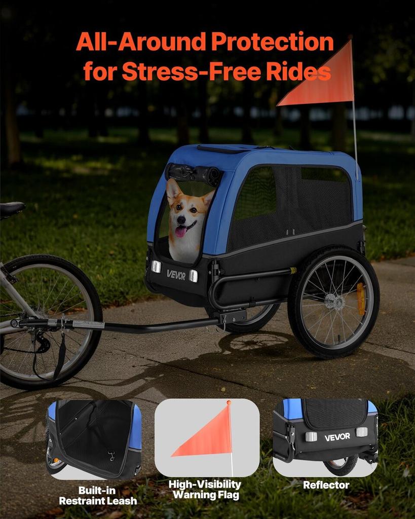 Dog Bike Trailer, Supports up to 30 kg, Pet Cart Bicycle Carrier for Small & Medium Dogs, Easy Folding Frame with Quick Release Wheel, Universal