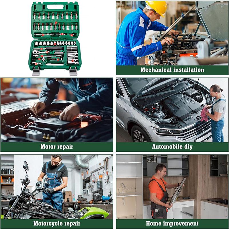 Набор торцевых головок с трещоткой 46/53 шт. Реверсивная трещотка с головками S2 и CR-V. Бытовой набор для ремонта автомобилей
