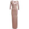 Originals Adicolor Classics Casual Long Side Slit V-Neck Three-Quarter Sleeve Dress Women Dresses Shadow-Brown JX5193