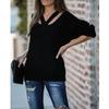 V Neck Casual Women Sweaters Boho Holiday Knitwear Sweater Oversize Long Sleeve Solid Jumper Top Winter
