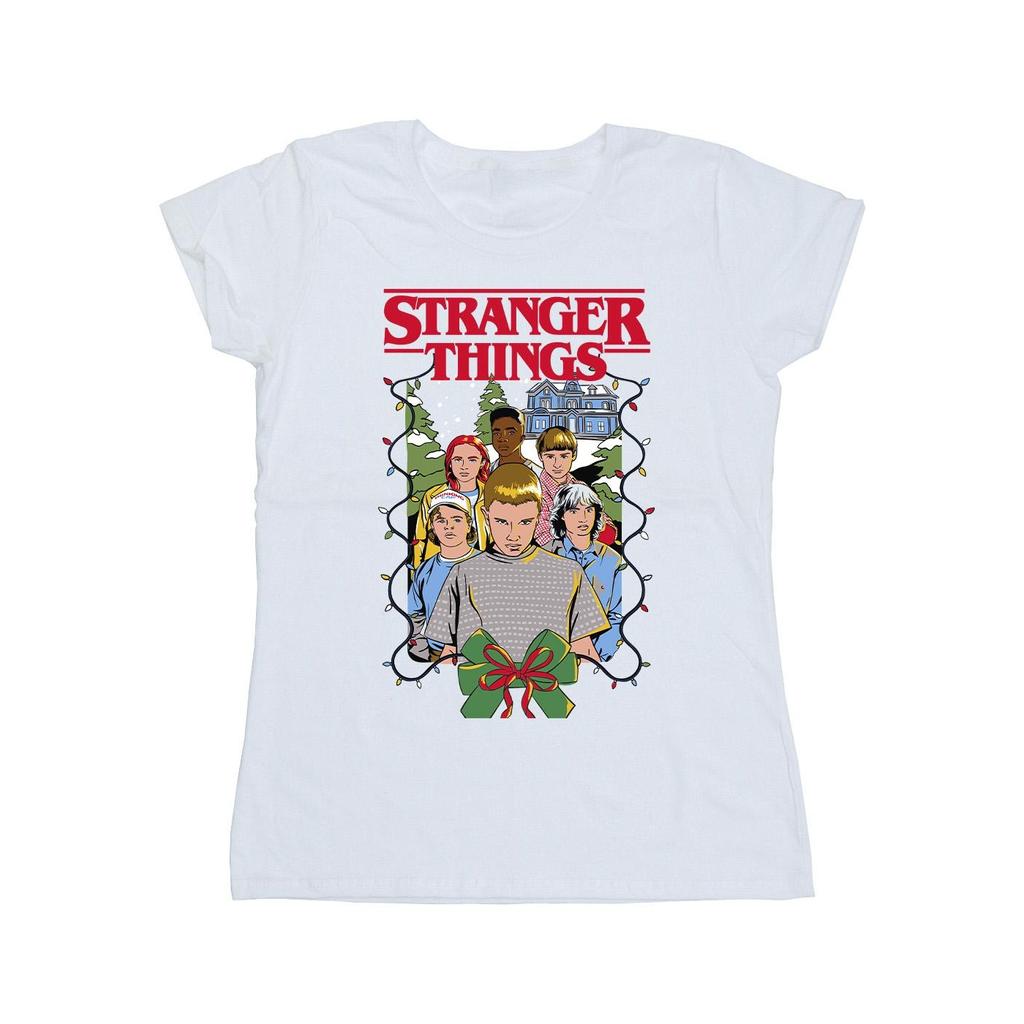 Женская/женская хлопковая футболка с рождественским плакатом Netflix «Очень странные дела»