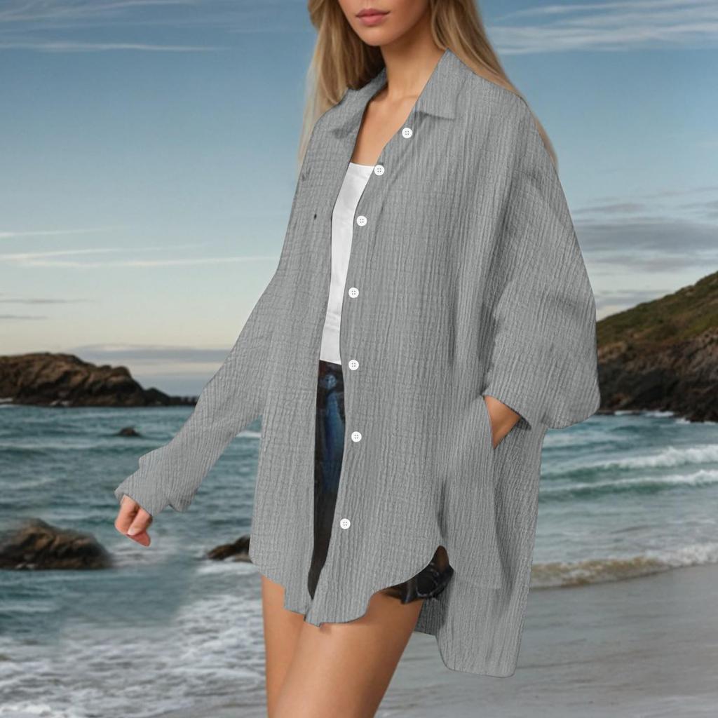 Женская мода повседневная рубашка с длинным рукавом, двухслойная, с отворотами, на пуговицах