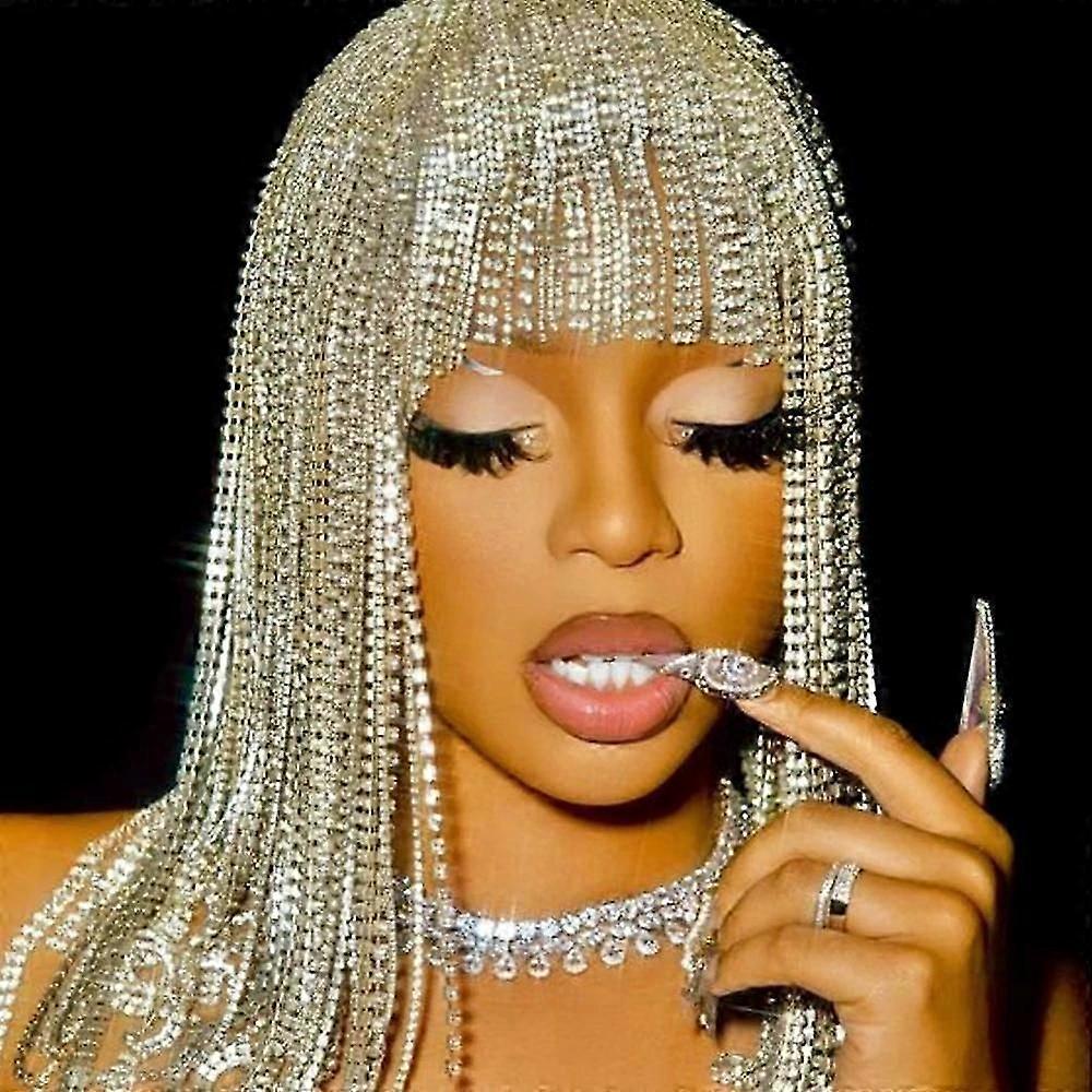 Stonefans Gorgeous Long Tassel Headpiece Rhinestone Hair Chain Headband Bling Bridal Hat Women Crystal Hollow Head Chain JewelryZZ50
