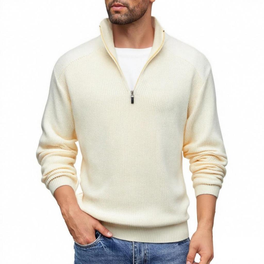 Men's Casual Solid-color Warm And Form-fitting Base Layer, Men's Semi-zipper High-neck With A Knitted Sweaeter Inside