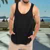 Men Summer Knitted Tops O-neck Sleeveless Solid Color Loose Fit Pullover Tops Stretchy Vest Streetwear