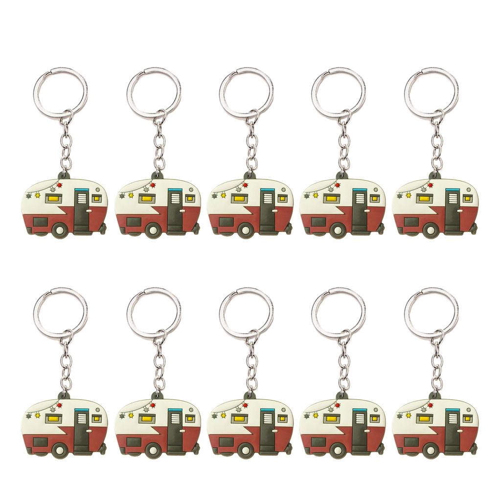 10Pcs Campers Keychain Soft Silicone Motorhome Charm Keyring for Camping Enthusiasts Portable Backpacks Accessory