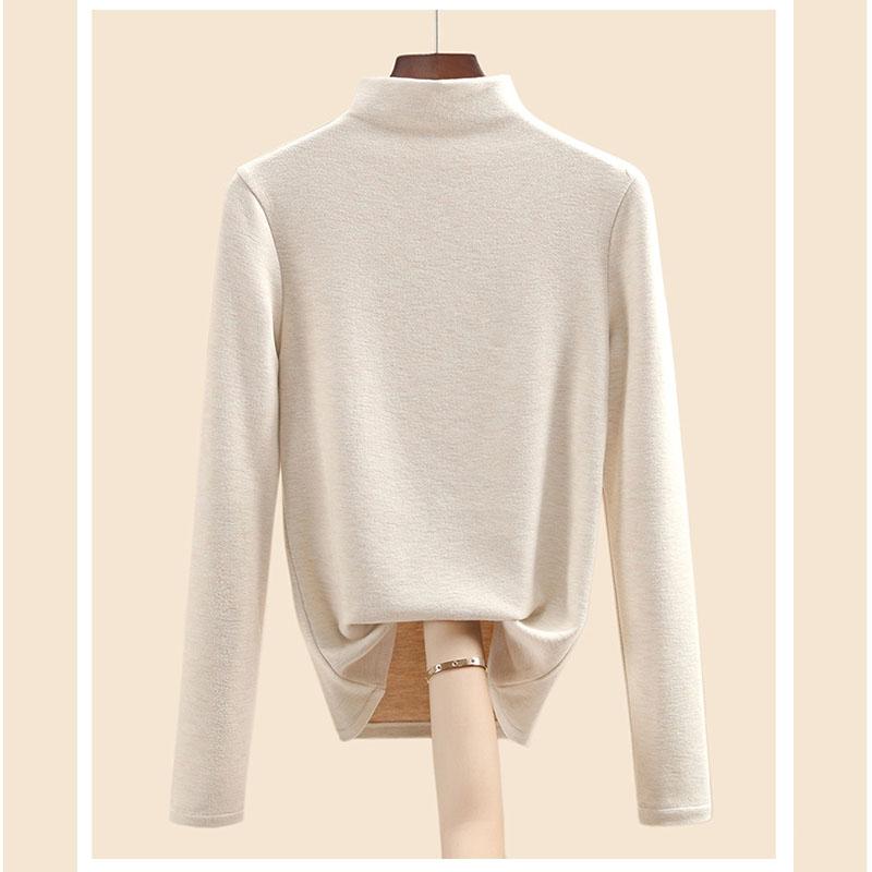 Осенне-зимняя женская нижняя рубашка, кашемировый дралон, шелковый шелковый топ с полувысоким воротником и внутренней подкладкой для волос, теплые топы
