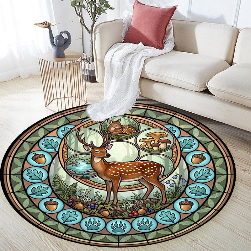 Forest Wildlife Mandala Round Area Rug Under Office Chairs Bedroom Living Room Home Decor