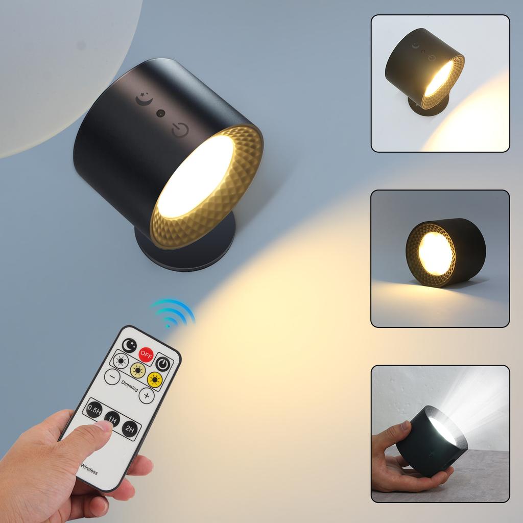 3 Colors Magnetic LED Wall Light Rechargeable Reading Lights 360° Rotation Touch Remote Control Cabinet Spotlight Night Lamp