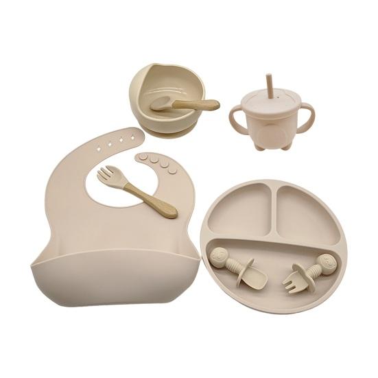 Набор детской посуды с силиконовой присоской, обеденная тарелка, миска, нагрудник, вилка, ложка, чашка-непроливайка, пищевая посудомоечная машина