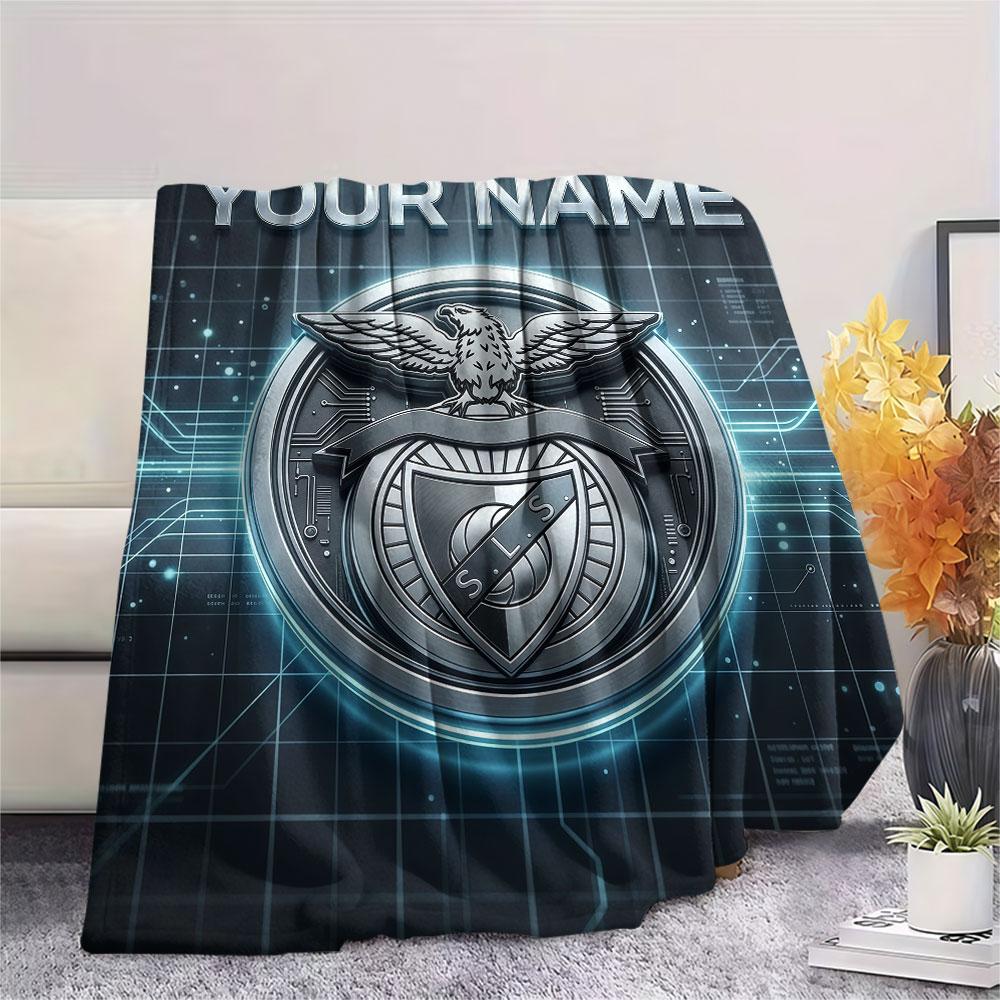 Custom Name,S.L. Benfica Printed Flannel Blanket, soft throw for bedroom sofa, washable, Christmas present, great gift.