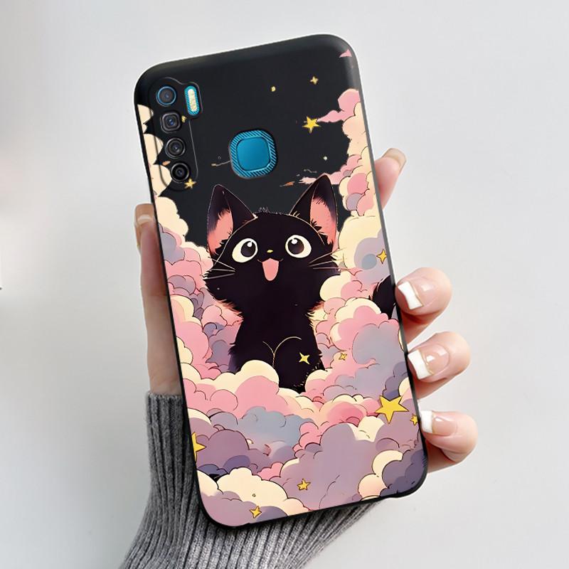 Phone Case For Infinix S5/S5 lite/X652/Camon 12 Air/CC6 Black Cute Cartoons Painted Casing Bumper Soft Shockproof Black Case