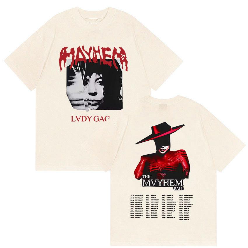 Lady Gaga The Mayhem Ball Album 2025 Fans T Shirt Unisex Women Hip Hop Retro Style Short Sleeve T-shirt 100% Cotton Tees Streetwear