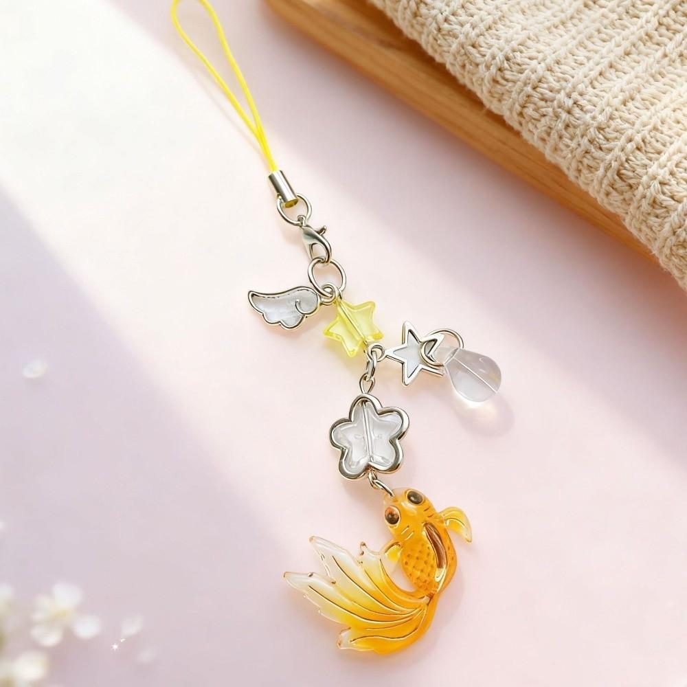 Simulation Fish Mobile Phone Chain Crystal Beads Beaded Keyring Aesthetic Keychain Charms Gift
