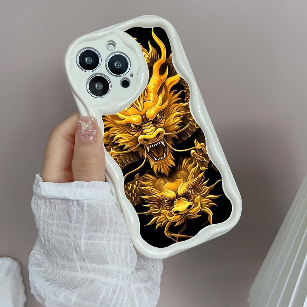 Волнистый чехол для телефона N34 с дизайном «Год Дракона» для iPhone 15 14 13 Pro Max Samsung S24 S23 Ultra A54 A14 A12 Xiaomi Redmi 13C, мягкая задняя крышка Huawei