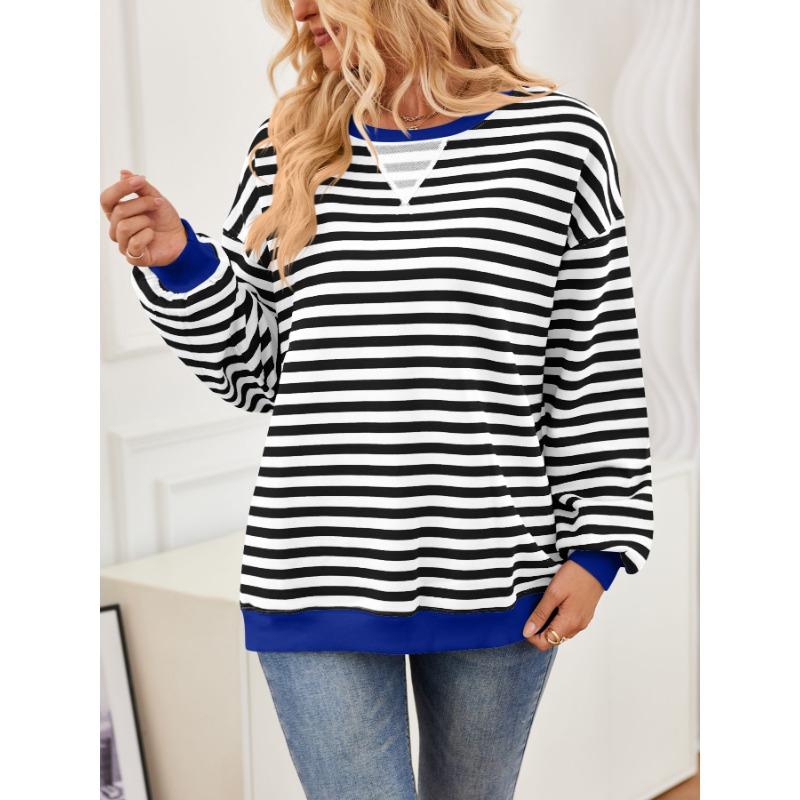 Женская осенняя свободная повседневная утолщенная полосатая толстовка больших размеров