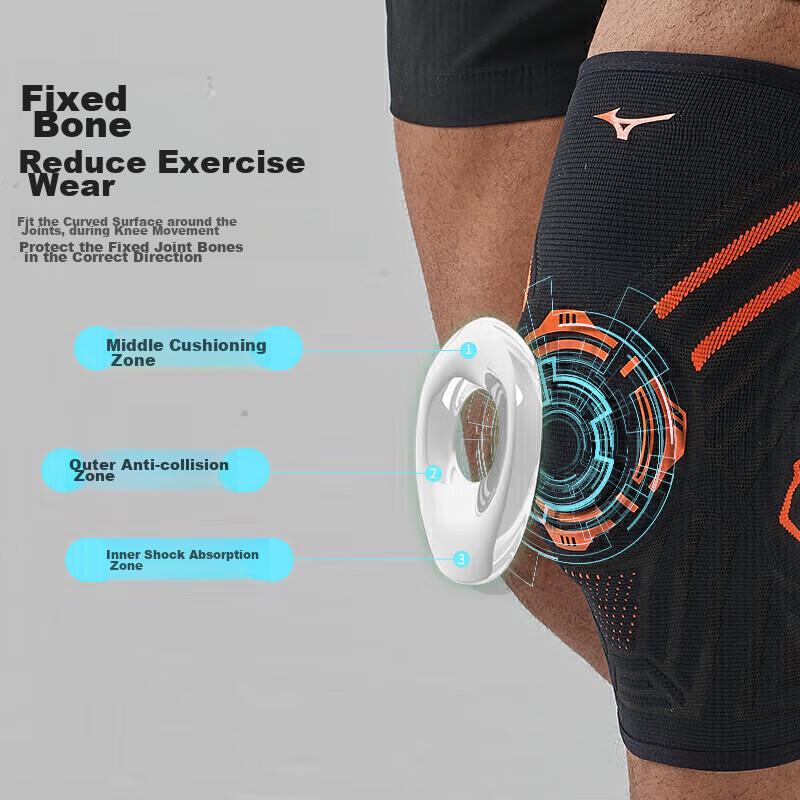 MIZUNO Knee Brace for Suitable for Running, Badminton, Hiking, Basketball, Professional Sports Protection Gear, Black And Orange, XL Size
