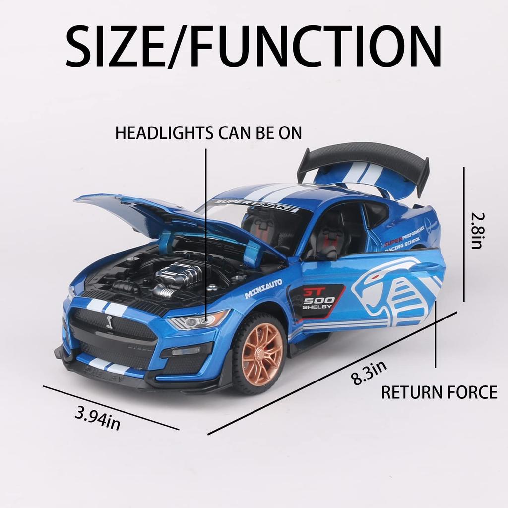1:32 масштаба Ford Mustang Shelby GT500, литая под давлением модель автомобиля из сплава с откидной спинкой, звуком и светом, мини-симуляторы транспортных средств, игрушки для детей, бойфренда