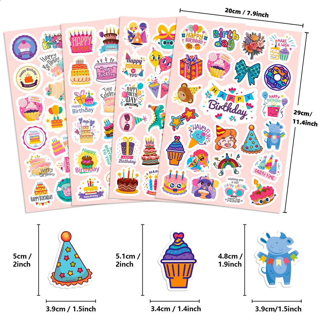 100 Stickers Birthday Cake Stickers Birthday Party Cake Balloon Candle Decoration Doodle Stickers 4 Pictures