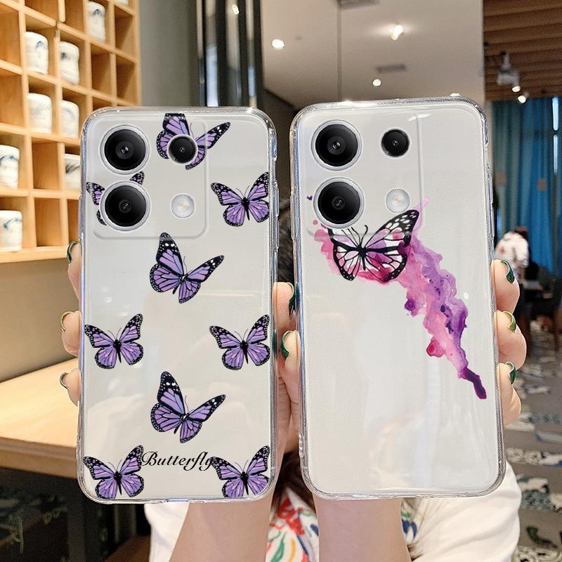 Мягкий силиконовый прозрачный чехол с рисунком бабочки для iPhone 11 12 13 14 15 Samsung A55 A54 A34 A15 S24 M35 Xiaomi Redmi Note 13 Pro Poco противоударный чехол