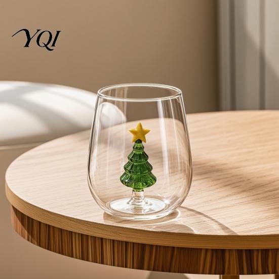 Handmade Decorative Drinking Mugs Clear Glass Cup with 3D Fruit And Christmas Holiday Ornaments, Cute Shaped Cups for Sparkling Water Heat Resistant